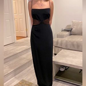 black sheath formal beaded dress